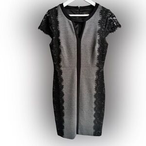 LAUNDRY Lace Trimmed Dress | S | Grey and Black
